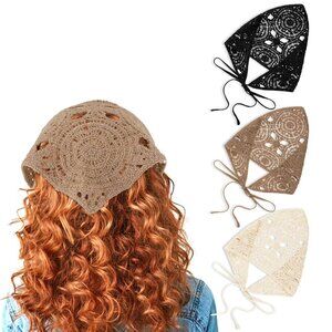 3PCS Hollow Crochet Bandanas Headbands Hairbands Tie Knitted Headscarf Vintage H